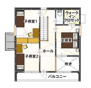 滋賀県栗東市で注文住宅,デザイン住宅の新築一戸建てならベストハウスネクストの松尾設計室モデルハウス2階間取り