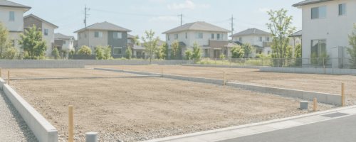 造成された住宅地の更地と区画。滋賀県で家を建てる土地選びのイメージ